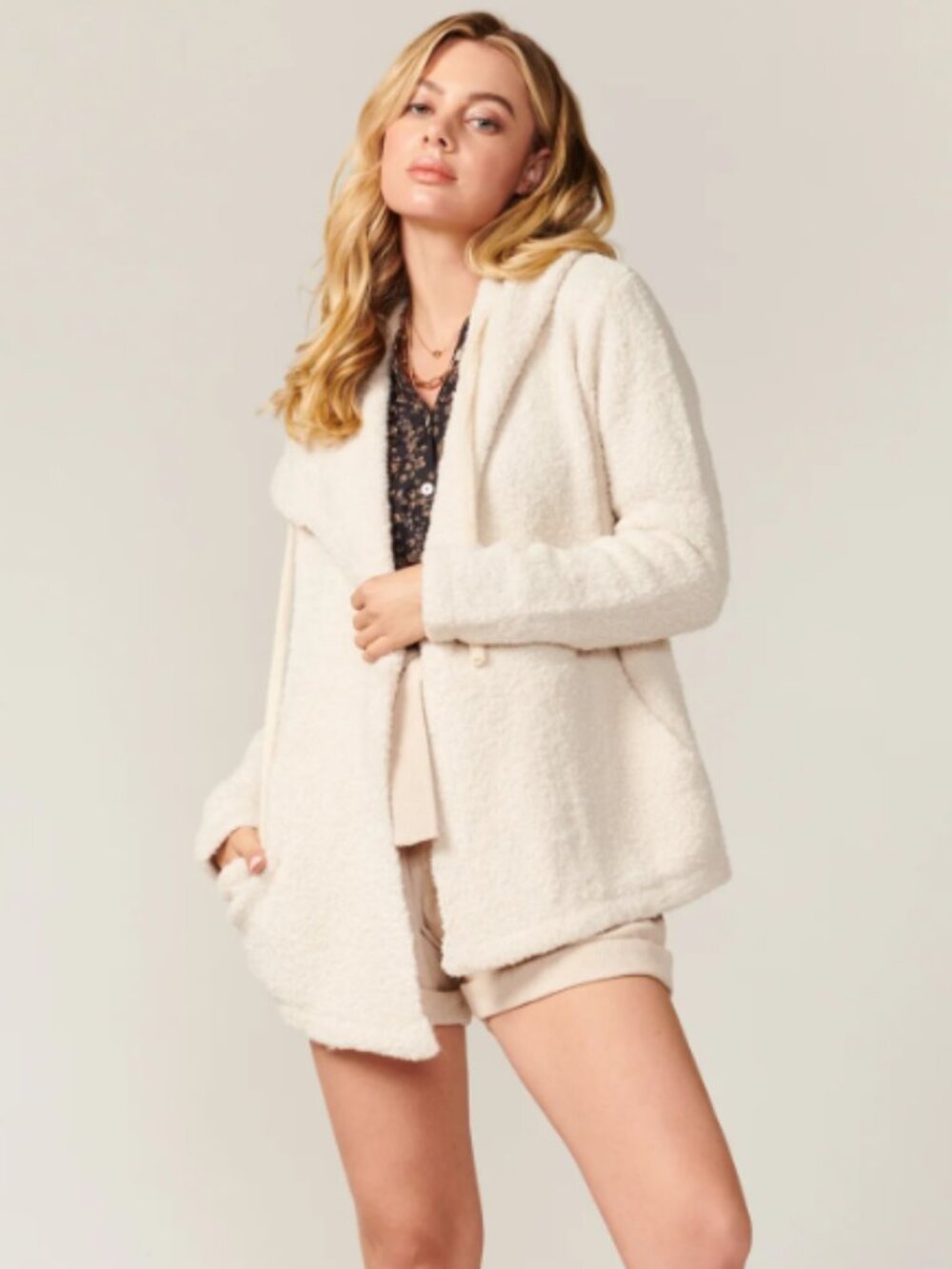 Greylin Cream Corrie Cozy Oversized Knit Hooded Cardigan Sweater Hoodie Teddy